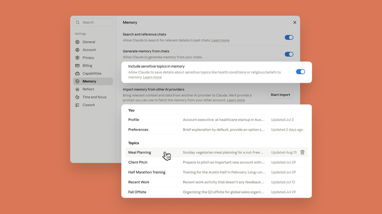 A screenshot shows Claude's new sensitive topics toggle.