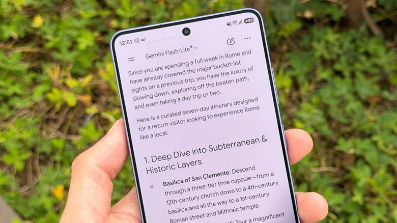Gemini on a smartphone showing suggestions for places to visit in Rome.
