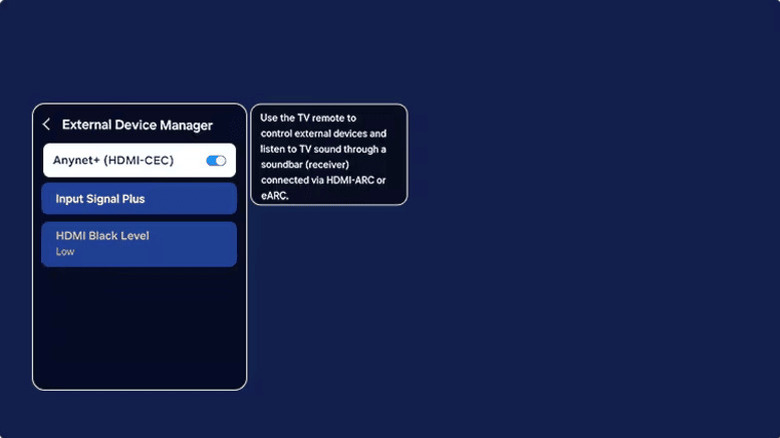 Screenshot of the Samsung TV settings menu where you enable Anynet+.