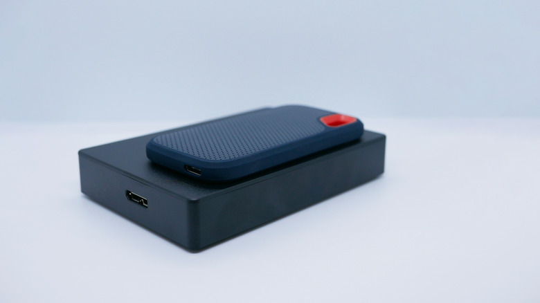 An external SSD on top of an external HDD.