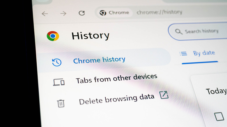 The Chrome history settings page.