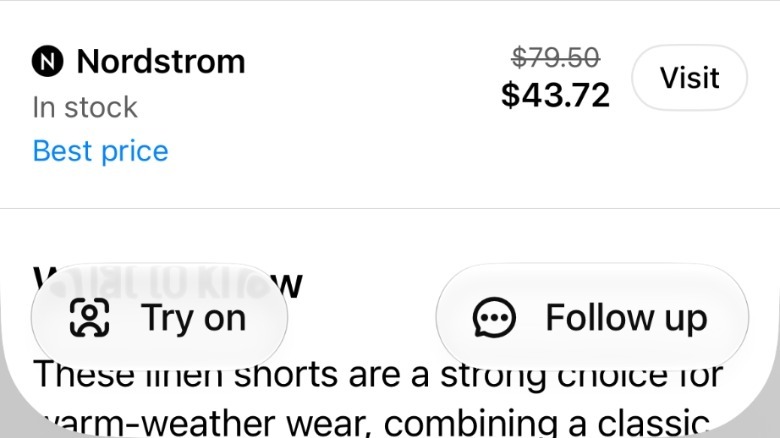 The Try on button in a ChatGPT product listing.