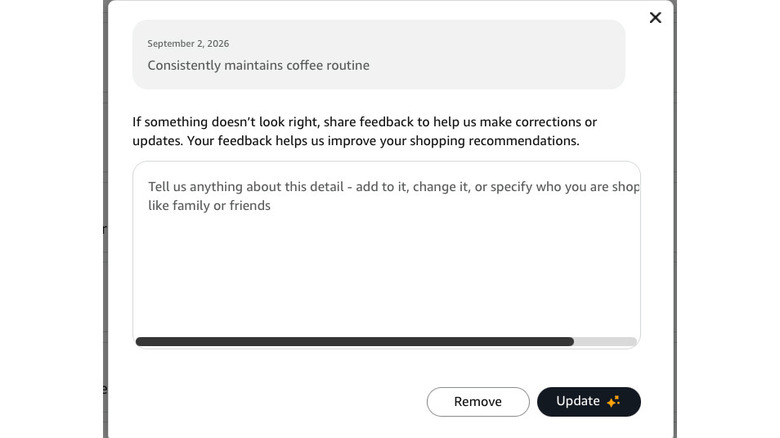 Screenshot of an Amazon About You edit box for the preference 